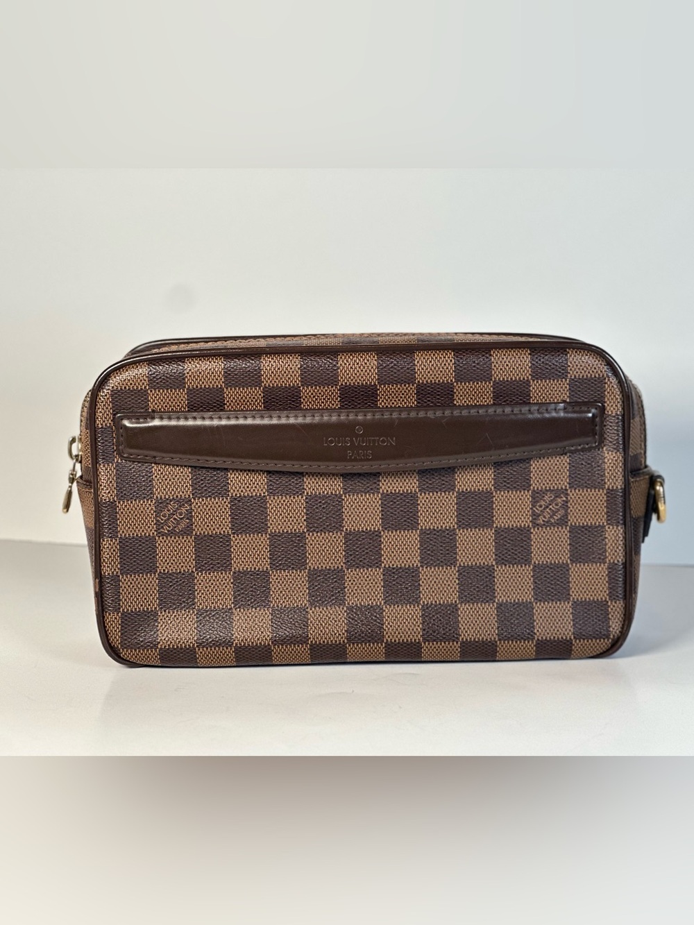 Authentic Louis Vuitton Brown Damier Ebene Canvas Toiletry Pouch Clutch